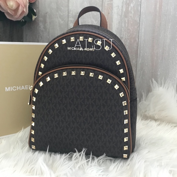 Michael Kors Handbags - Michael Kors Abbey Med Backpack MiniLogo BrownCorn